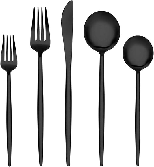 Matte Black Silverware Set,BEGEEL 20 Piece Stainless Steel Flatware Set,Service for 4,Satin Finish Tableware,Cutlery Sets,Utensil Sets for Kitchen and Home,Dishwasher Safe