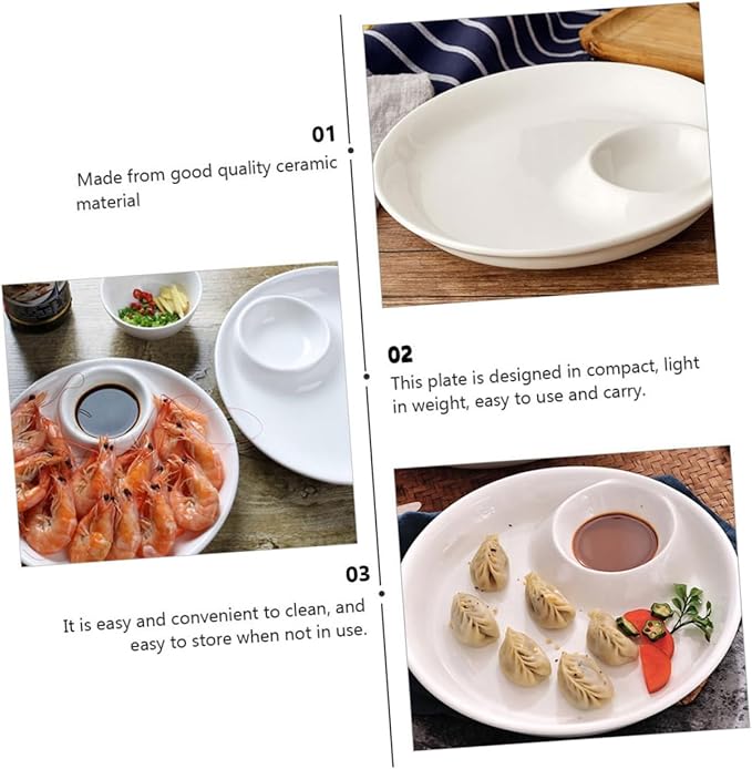 Kichvoe White Ceramic Serving Plate Simple Dessert Dish for Dumplings Sushi and Sauces Home Tableware Easy to Clean Elegant European Style