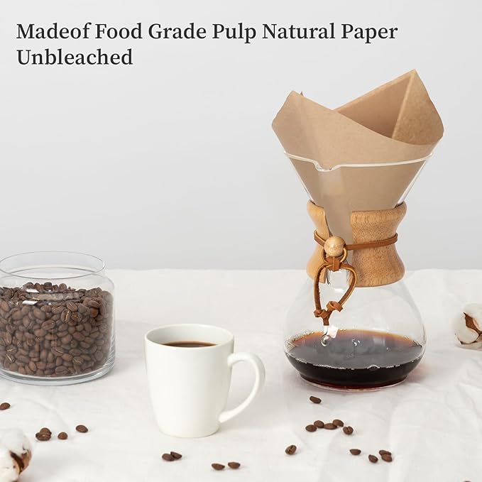 100Packs Pre-folded Pour Over Coffee Filter, Percolator Coffee Filters Paper Coffee Filter 5-12 Cup for Chemex Coffee Maker, Disposable Unbleached Coffee Filters for Pour Over Coffee Maker Drippers