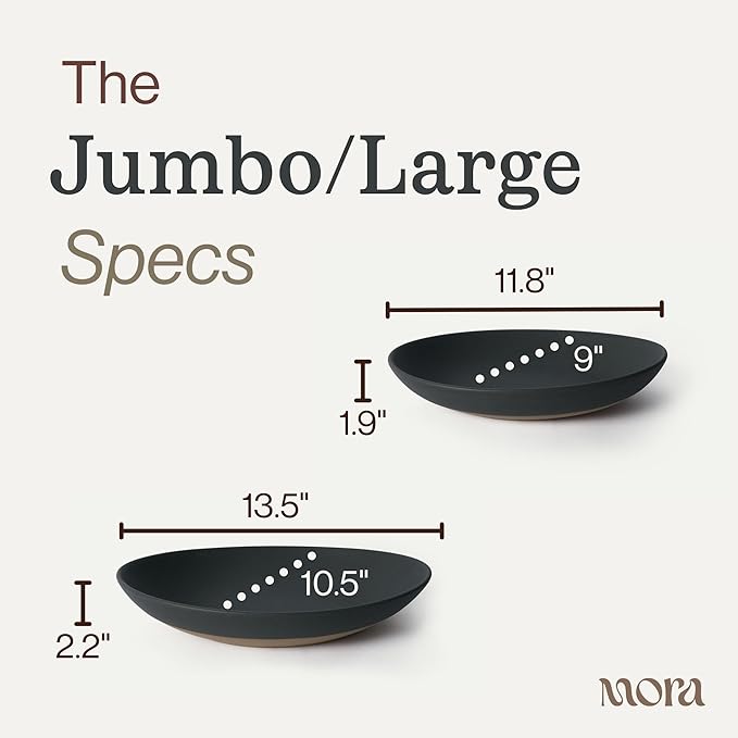 MORA Jumbo and Large Serving Dishes Set of 2, 13 inch and 12 inch Ceramic Pottery Oval Platters - Microwave, Oven and Dishwasher Safe - Liquorice