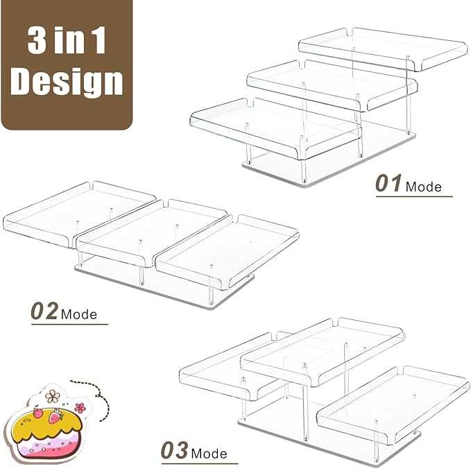 Acrylic Dessert Table Display Set 2025 New Updated, Cupcake Stand 3 in 1 Tier Thickened Serving Tray for Cookies, Fruits, Veggies, Sweet Treats, Wedding Parties (Rectangular)
