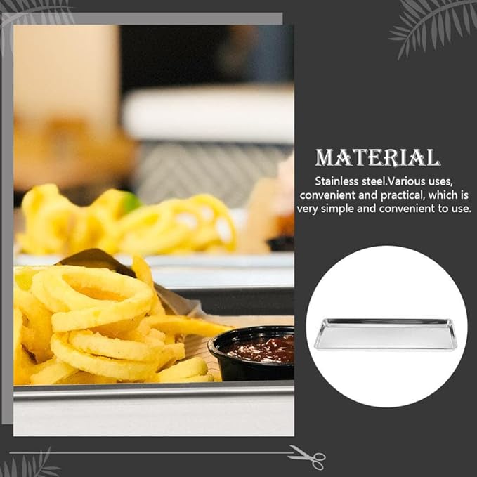 Sturdy Stainless Steel Plate Kitchen Supply Snack Food Plate Rectangular Chrome Tray