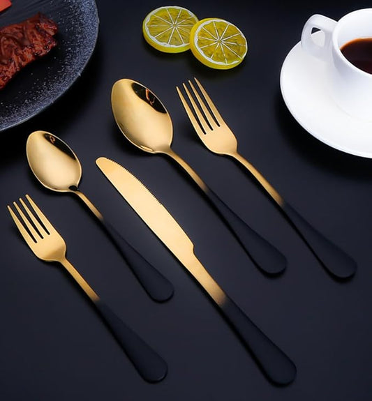 Black Silverware Set for 8 Modern 40 Piece Flatware Set 18/10 Stainless Steel Unique Black Gradual Change Gold Cutlery Utensils Sets for Home Kitchen Restaurant Tableware Set Mirror Polished