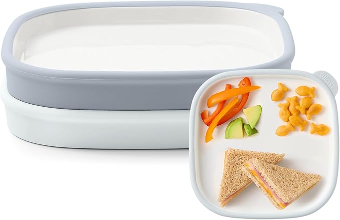 Ello Clean Start Toddler Everything Plate 2 Pack | BPA-Free Ceramic Plates with Silicone Sleeve for Babies/Toddlers | Microwave/Dishwasher Safe, Plastic-Free, High Chair Friendly, Quiet Tide/Tech Blue