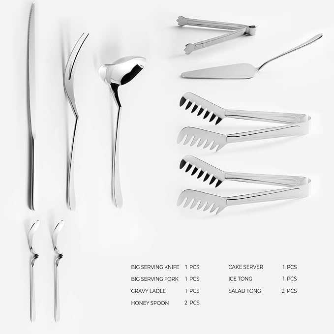 ROCKLAND 146-Piece Serving Utensils Set Flatware, 18/10 Stainless Steel Flatware Set - Mirror Polished Service for 12-24, Hostess Serving Set in Aluminum Case with Handle & Locks, Gift Box