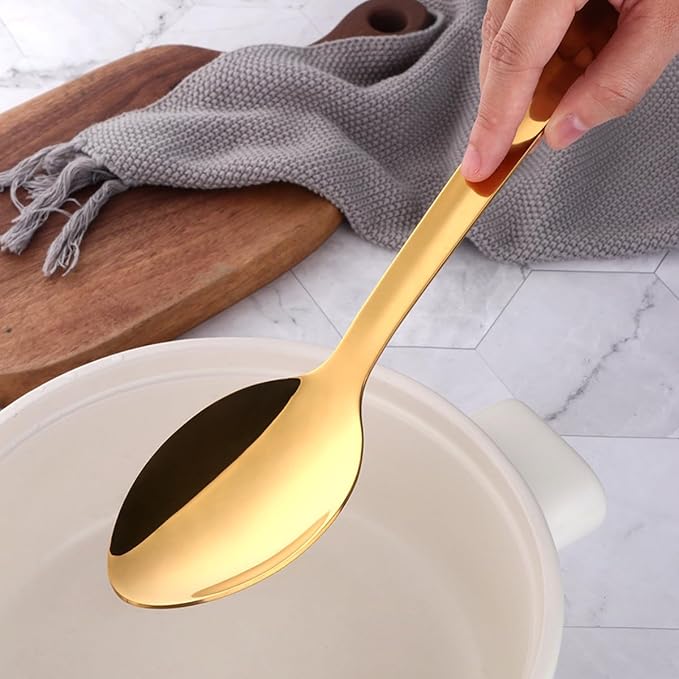 13-Inch Gold Serving Spoons Set, TEHAHA Large Serving Spoons For Buffet,Catering,Stainless Steel Long Handle Service Spoon,Dishwasher safe (6, Golden)