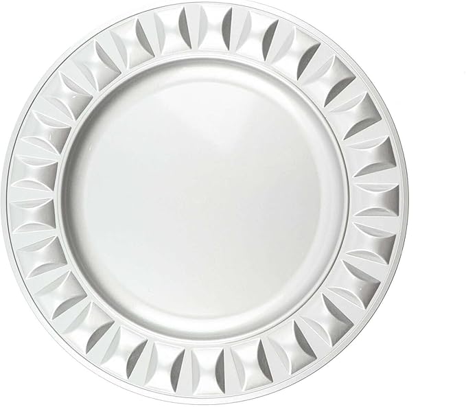 Efavormart 6 Pack | 13" Silver Round Bejeweled Rim Plastic Dinner Serving Trays, Disposable Charger Plates