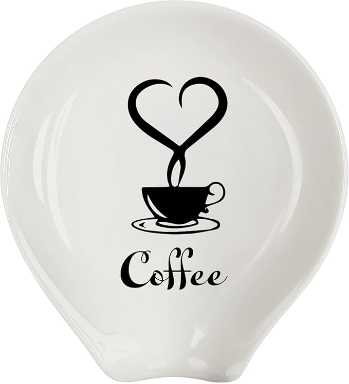Coffee Spoon Rest, Coffee Bar Accessories & Spoon Holder,Funny Coffee Quotes Ceramic Spoon Holder for Coffee Lovers Gifts for Friend Wife Husband Sister (White-6)
