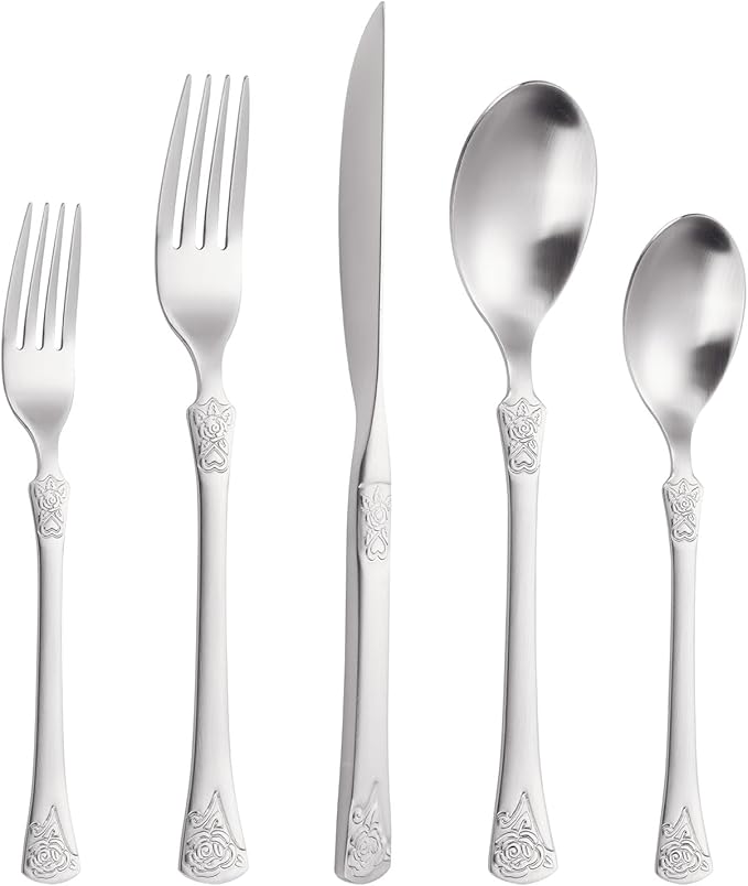 Premium Luxury 20 Piece Silverware Set with Smooth Edge, 18/10 Stainless Steel, Service for 4, Fine Matte Stain Flatware Set, Dishwasher Safe(Silver)