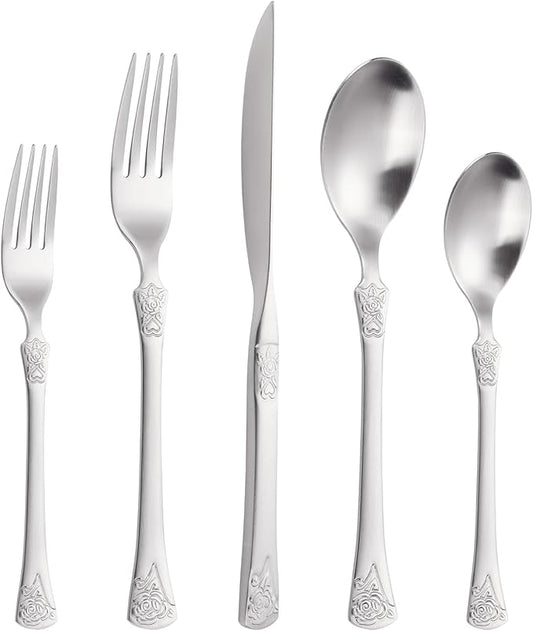 Premium Luxury 20 Piece Silverware Set with Smooth Edge, 18/10 Stainless Steel, Service for 4, Fine Matte Stain Flatware Set, Dishwasher Safe(Silver)