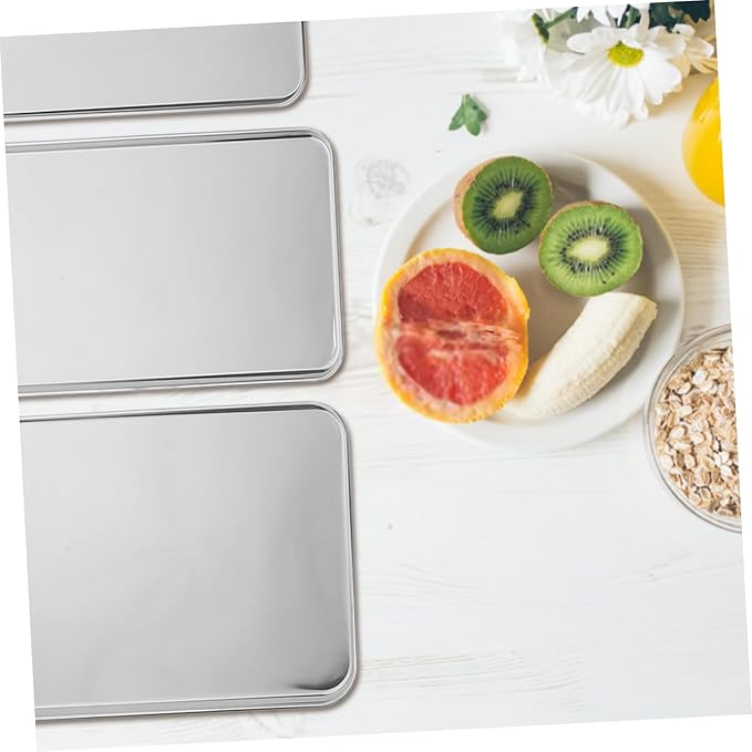 Cabilock 3pcs Robust Stainless Steel Grill Pan Multi-purpose Baking Tray for Dinner Trays Serving Appetizer Platters