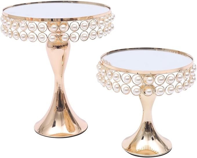 9 Pcs Gold Cake Stand Set, Acrylic Mirror Surface Vintage Cake Stand, Round Dessert 3-Tier Tower Plate Holder Decor Serving Platter Crystal Cakes Stands Wedding, Party, Baby Shower