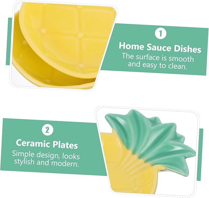 PRETYZOOM 2pcs Pineapple Shaped Ceramic Sauce Dish Set Multifunctional Dipping Plates for Appetizers and Seasoning Kitchen Use