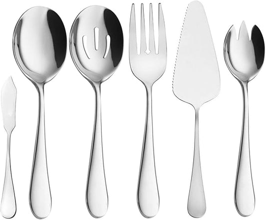 AOOSY Serving Utensils,6 Pieces Stainless Steel Silverware Serving Set Hostess Serving Set for Buffet Party Kitchen Restaurant-Dishwasher Safe