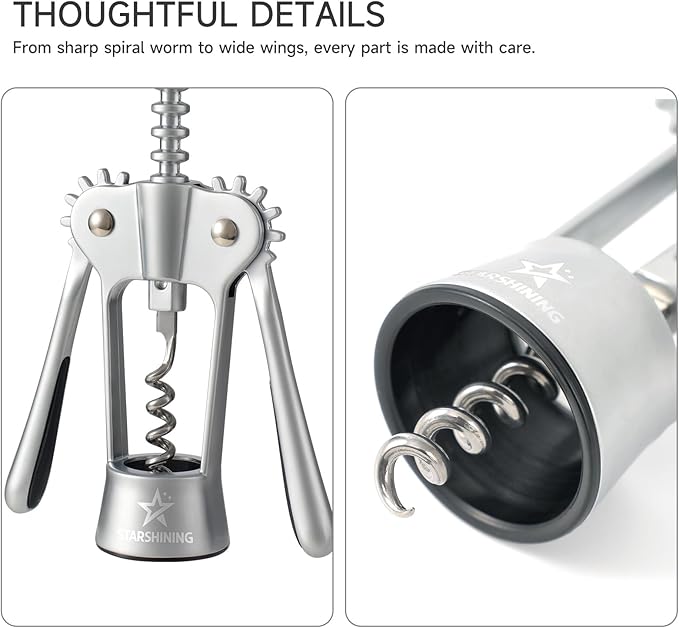 Wing Corkscrew Wine Bottle Opener – Heavy-Duty Stainless Steel Wing Wine Opener, Easy Wine Bottle Opening Tool, Perfect Christmas & New Year Gift for Wine Lovers