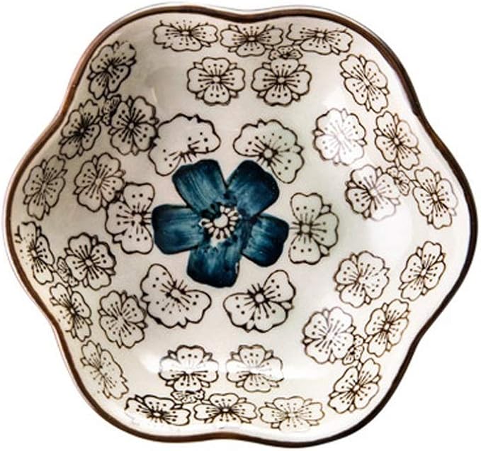 Dinner Plates Appetizer Plates Japanese Style Soy Sauce Dishes Set of 6, Household Ceramic Flower Dishe Serving for Dumpling, Side Dish, Sushi Bowl Sets，B