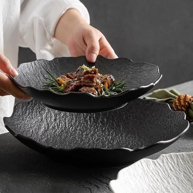 Kitchen Plates 9-inch Black And White Ceramic Household Japanese Soup Bowl Dinner Plate, Appetizer Dessert Serving Tableware Suitable For Kitchen Hotel Restaurant Restaurant Plates(B,11 in)