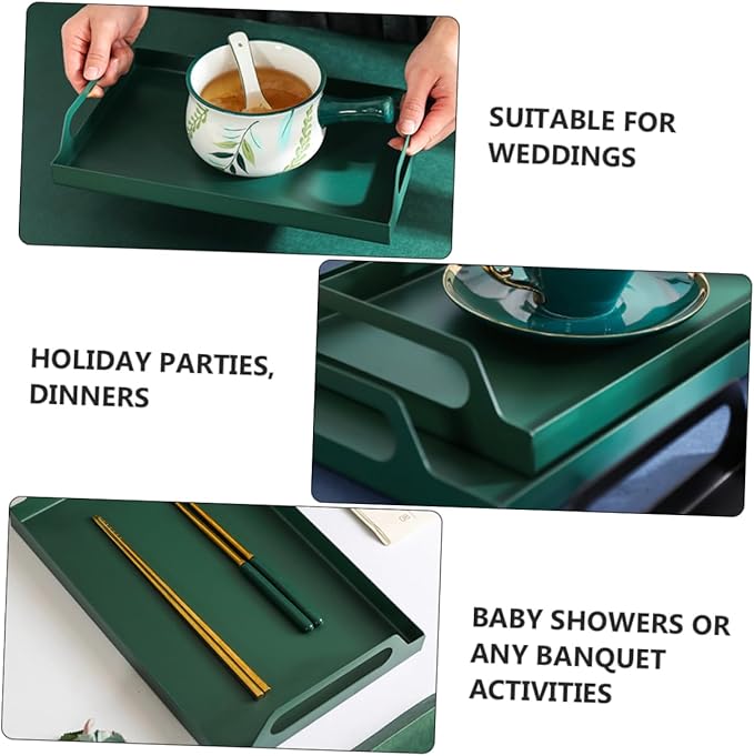 Healifty Metal Rectangular Serving Tray with Handles Versatile Iron Food Plate for Parties Buffets and Home Decor Snacks Appetizers and Desserts