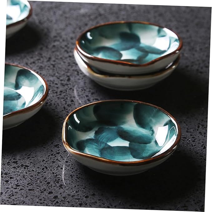 Cabilock 2pcs Handpainted Ceramic Sauce Plate Retro Japanese Style Tableware for Appetizers Snacks and Treats Unique Design for Home and Restaurant Use