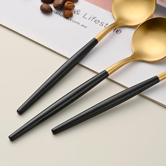 5.1 Inches Matte Gold Coffee&Tea Spoons With Black Handle,Small Gold Demitasse Spoons,Mini Stirring Spoon For Espresso,Set Of 4 Cute Small Spoon