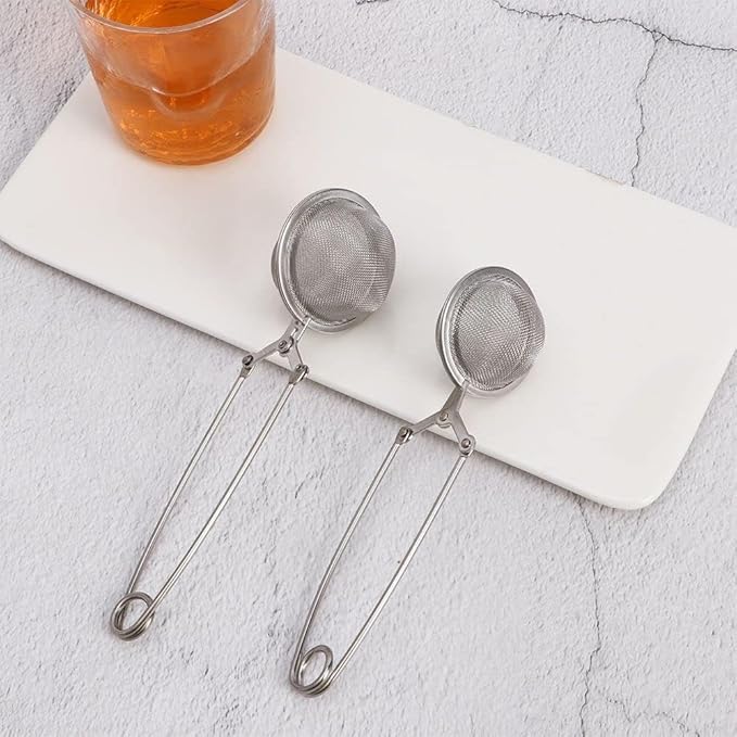 Silver Snap Ball Tea Strainer with Handle,Tea Strainer Ball Stainless Steel Tea Infuser Filter for Loose Leaf Tea Spices Seasonings Kitchen and Dining (Large)