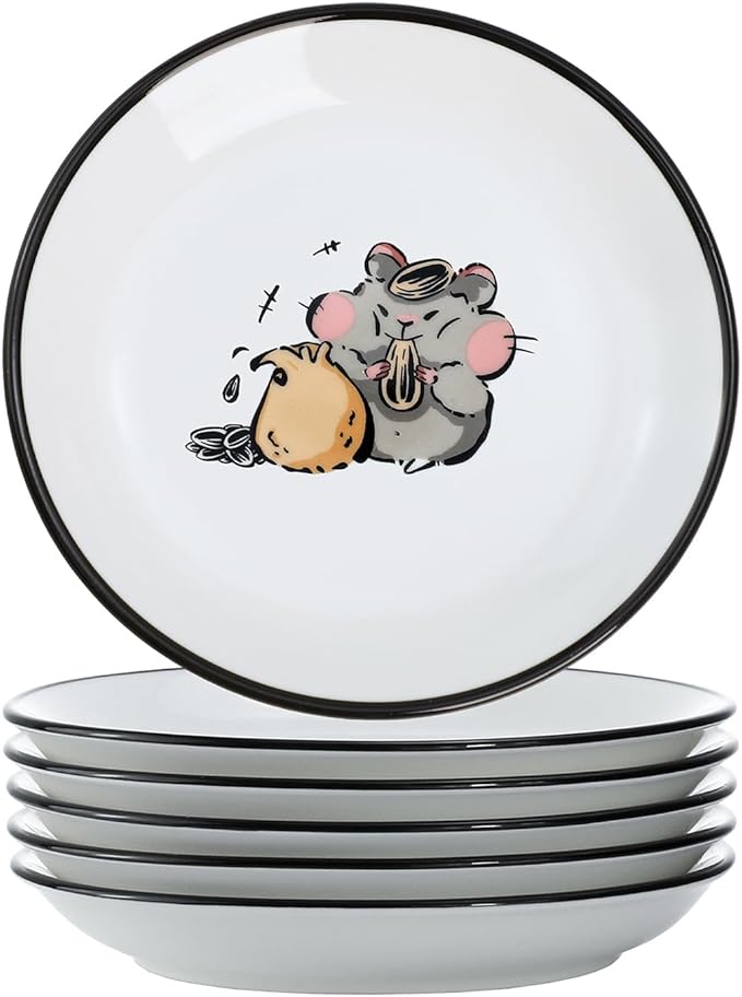 SOCOSY Super Cute Cartoon Animals Ceramic Sauce Dishes, Seasoning Dishes, Little Cat Dog Bird Feeding Bowls, Sushi Soy Dipping Bowls, Appetizer Plates, Dessert Plates-Busy Hamster-5 Inch
