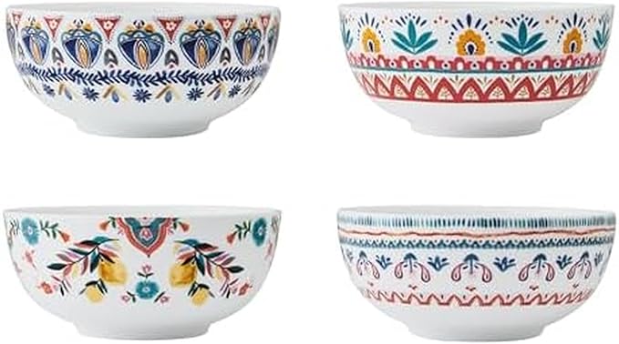Mikasa Painted Medallion Set of 4 Bone China All Purpose Soup Cereal Bowl, 18 Ounces
