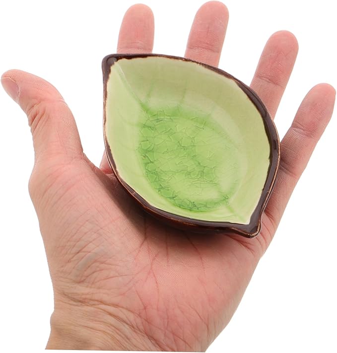 4pcs Crackle Glaze Ceramic Leaf Plates Small Appetizer Dishes for Condiments Sushi Jam and Desserts Yellow Lake Blue and Green Versatile Porcelain Saucers for Parties and