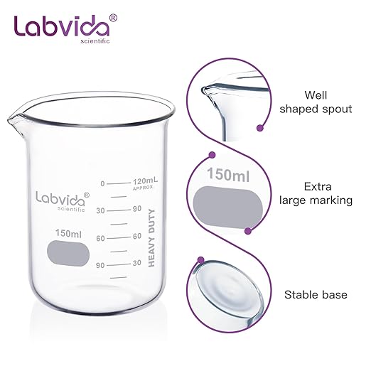 12pcs 150ml Upgrated Thick Glass Beakers, Griffin Low Form Beaker Set with Double Scale, 3.3 Boro, LVA007
