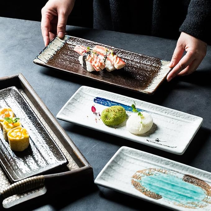 Appetizer Plates Japanese Creative Ceramic Plate Rectangular Plate Sushi Plate Household Large Tableware Snack Plate Cheap Plates
