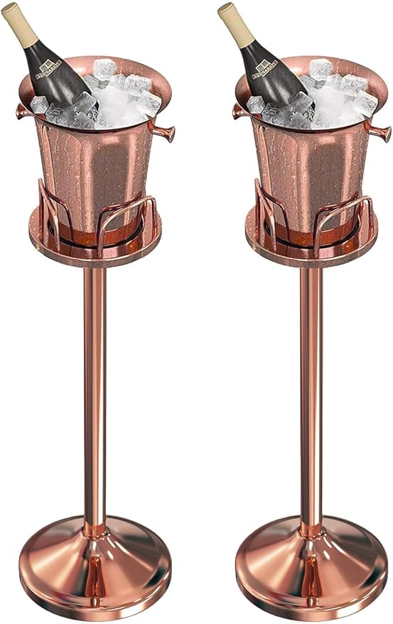 Ice Bucket with Stand Christmas Stainless Steel Standing Bucket Ice Cube Container, Wine Bucket on Rack Champagne Bucket for Wine Beer KTV Club Bar Bbq Party Wedding, 12lb 5L,Rose Gold,2 packs