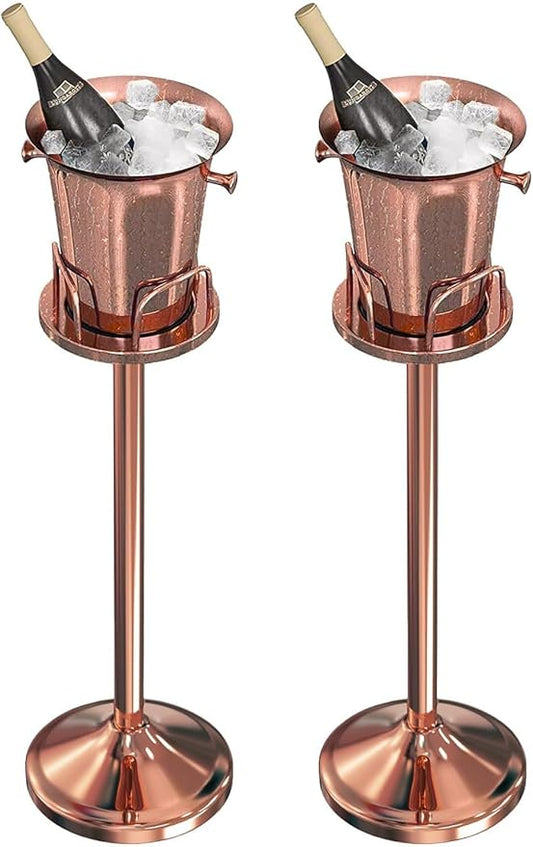 Ice Bucket with Stand Christmas Stainless Steel Standing Bucket Ice Cube Container, Wine Bucket on Rack Champagne Bucket for Wine Beer KTV Club Bar Bbq Party Wedding, 12lb 5L,Rose Gold,2 packs