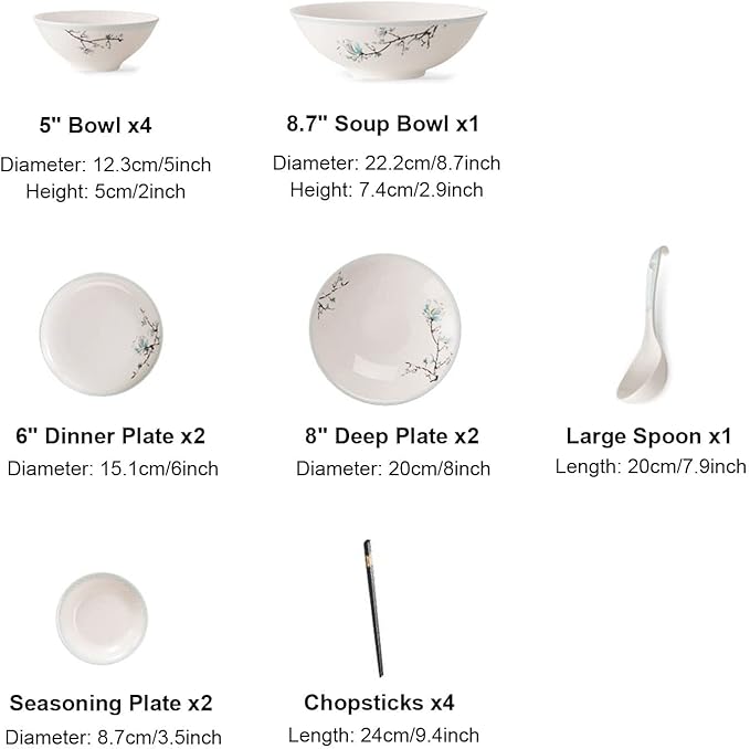 Elegant Dinnerware Set, Service for 4/6/8 People, Porcelain Sets, Ceramic Dinner Sets with Dishes/Plate/Bowl, Lead-Free Tableware, Dishwasher & Microwave Safe,48 P, White