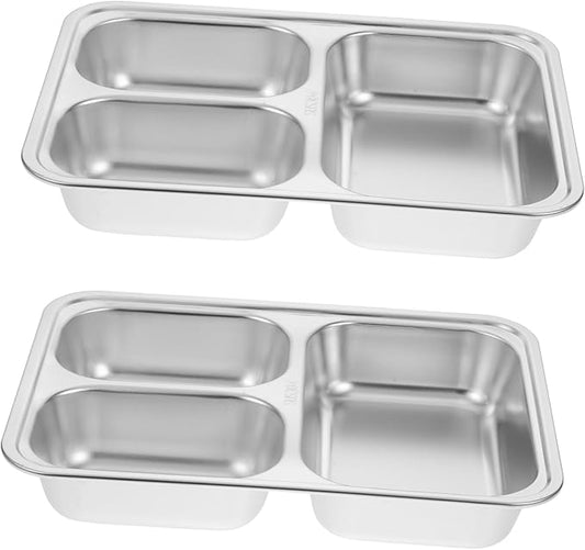 Unomor 2pcs Strong Stainless Steel Dinner Plate Compartment Plate Health-conscious Serving Tray Dish