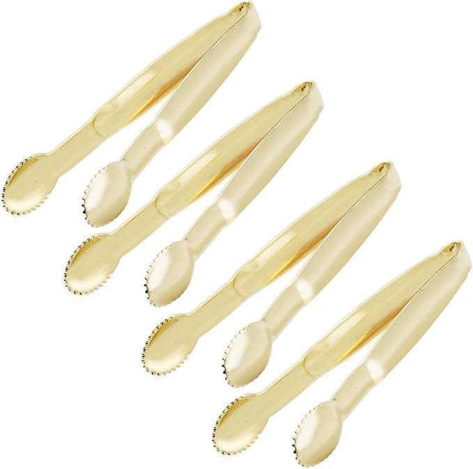 Gold Plated Mini Serving Tongs 4-Inch Sugar Cube Tongs Stainless Steel Mini Ice Tongs, Set of 4