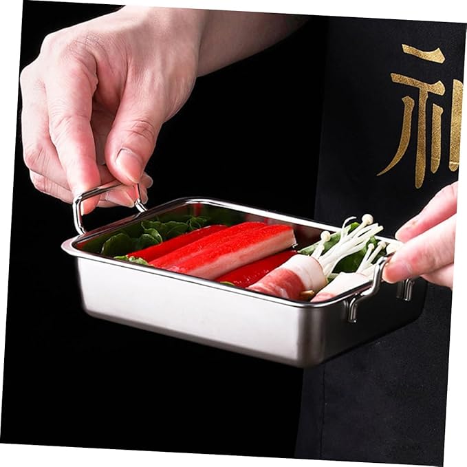 1Pc Stainless Steel Food Serving Tray with Handles Practical Snacks Display Plate for Fried Chicken Fruits and Dried Fruits Elegant Silver Design