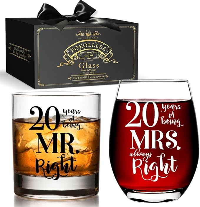 20th Anniversary Wine Glasses for Couples, 20 Years Wedding Gifts, 20th Being Mr Mrs Gifts Set, 20th Anniversary Wine Glass for Parents & Lovers