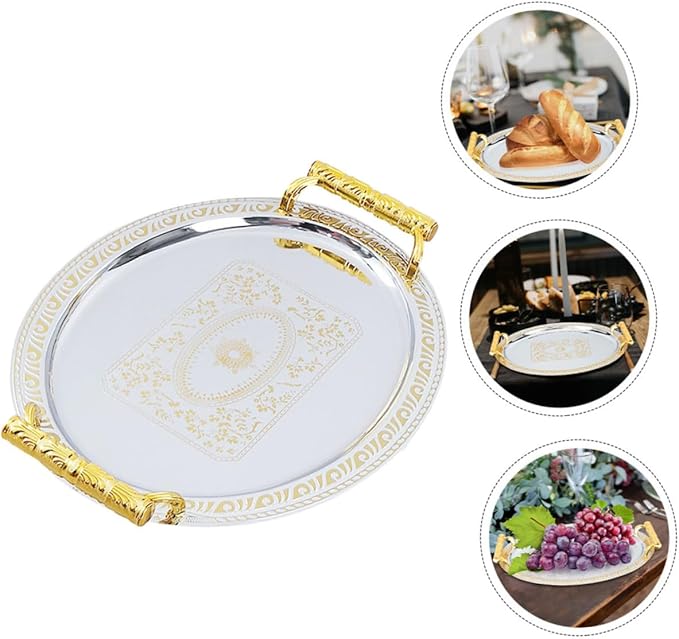 LIFKOME Stainless Steel Serving Tray Lid Countertop Fruit Stand Decorative Plate Ring Holder for Jewelry