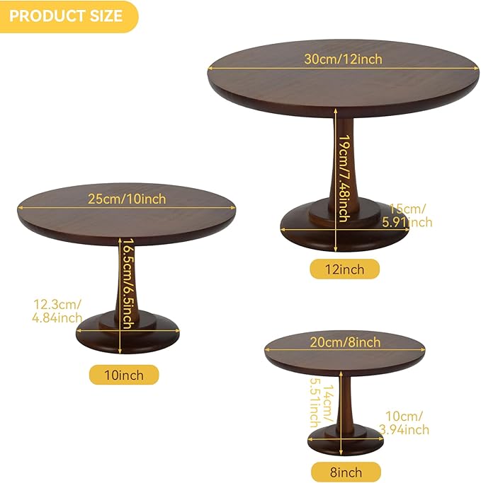 Rustic Cake Stand, 3 Sets Wood Cake Stand Set Wooden Round Cupcake Stand for Wedding Birthday Party Decor Dessert Cookie Serving Tray Pie Plate Holder Farmhouse Style