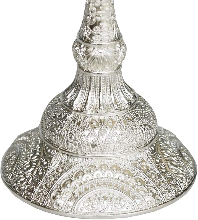 Silver Shabbat Candle Holder with Deluxe Engraved Design, Premium Silver Candlestick as Judaica Gift