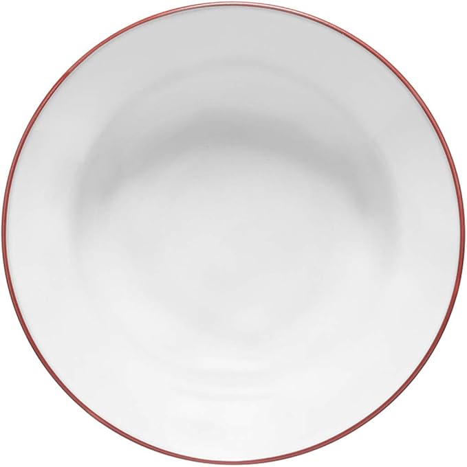 Costa Nova Ceramic Stoneware 8'' Soup Pasta Plate - Beja Collection, White & Red | Microwave & Dishwasher Safe Dinnerware | Food Safe Glazing | Restaurant Quality Tableware