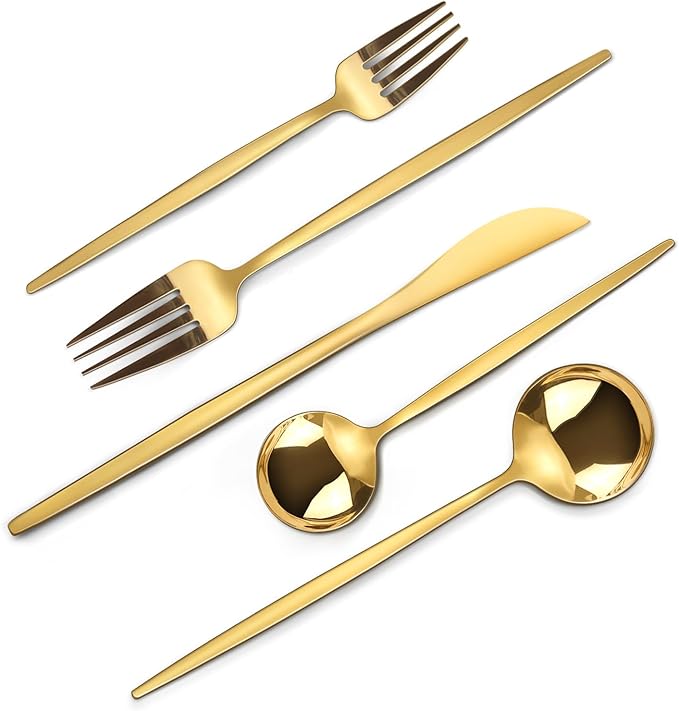 Mirror Gold Silverware Set, 20-Piece Flatware Cutlery Sets Service for 4, Mirror Polished Tableware Set, Utensils for Kitchens, Home and Restaurant, Dishwasher Safe