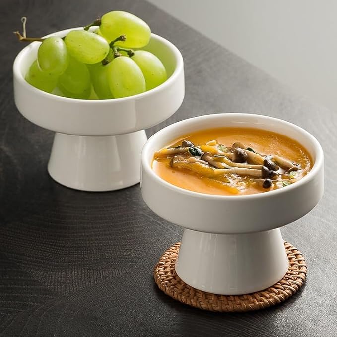 Kitchen Plates Ceramic Snack Bowl Dessert Cake Ice Cream Household High-foot Dried Fruit Plate Hotel Restaurant Tableware Restaurant Plates(4.5 in 2)