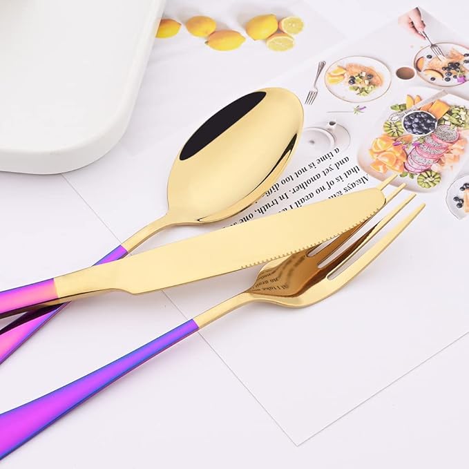 Dinner Forks Set of 6 - Uniturcky Stainless Steel Silverware Forks 8.3 Inches Table Forks Use for Home Kitchen Restaurant - Shiny Gold and Rainbow Metal Salad Forks - Dishwasher Safe