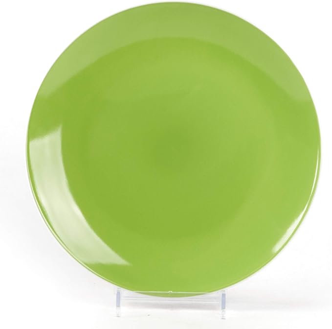 Stoneware Coupe Shape 12pc Dinnerware Set, Outside White + Inside Bamboo