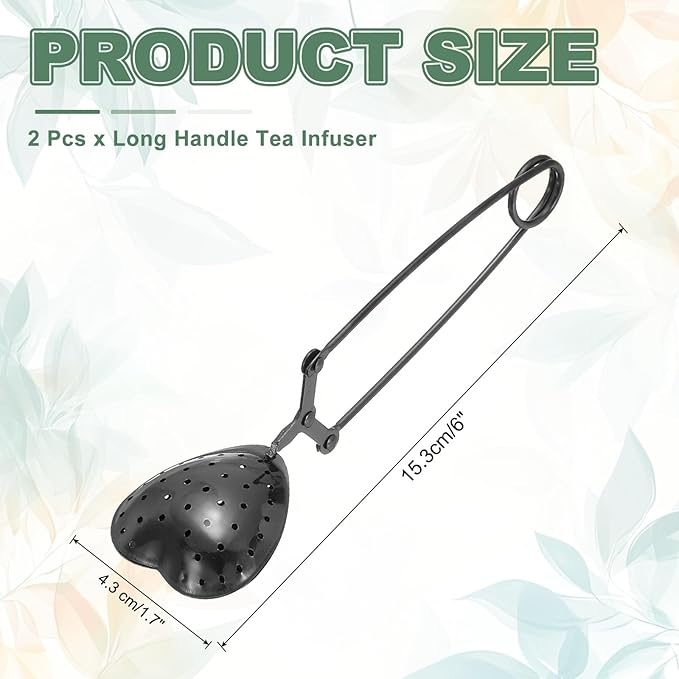 uxcell 2 Pcs Tea Infuser, Stainless Steel Loose Leaf Tea Infuser Filter for Cup and Teapot, Long Handle Tea Steeper Strainers for Tearoom Office Home, Heart Shaped Black