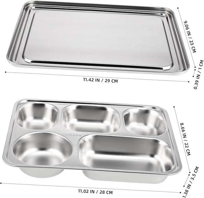 VALICLUD 1Set Stainless Steel Divided Plate Compartment Food Serving Tray for Home Restaurant Material Design for Lunch Snacks