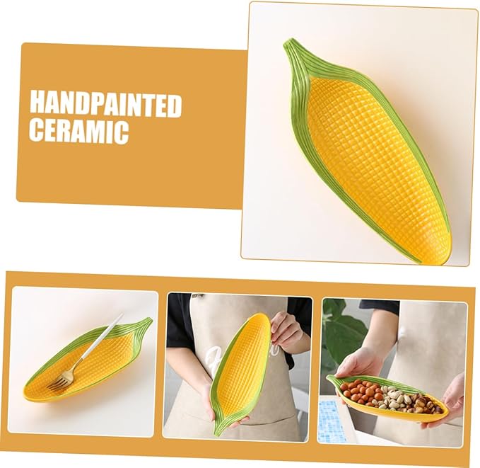 Ceramic Corn Trays Handpainted Appetizer Plates for Serving Corn The Cob for Family Meals and Dinner Parties Dinnerware for Fruits and Snacks