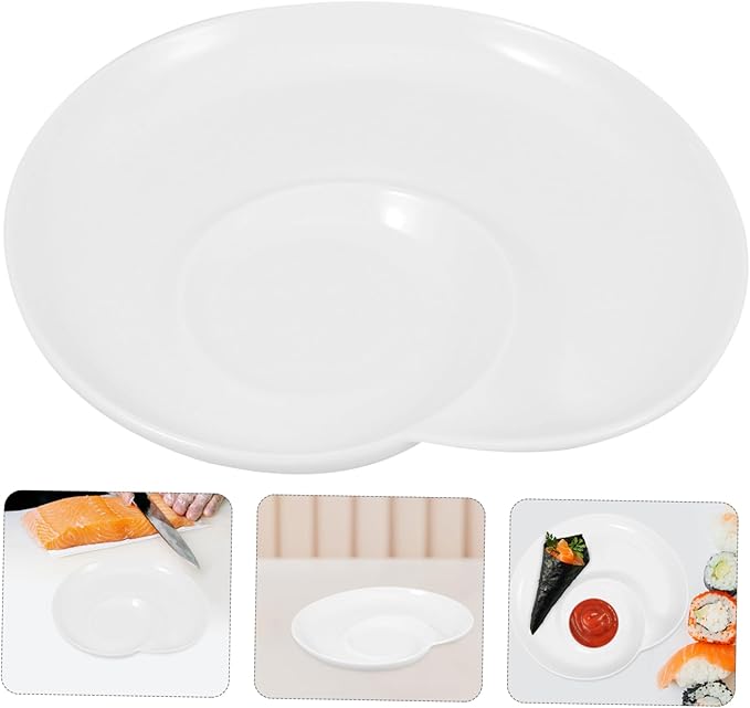 Divided Dumpling and Sushi Serving Plate 9-Inch Ceramic Dish with Dipping Sauce Bowl for Snacks and Appetizers for Home and Restaurant Use