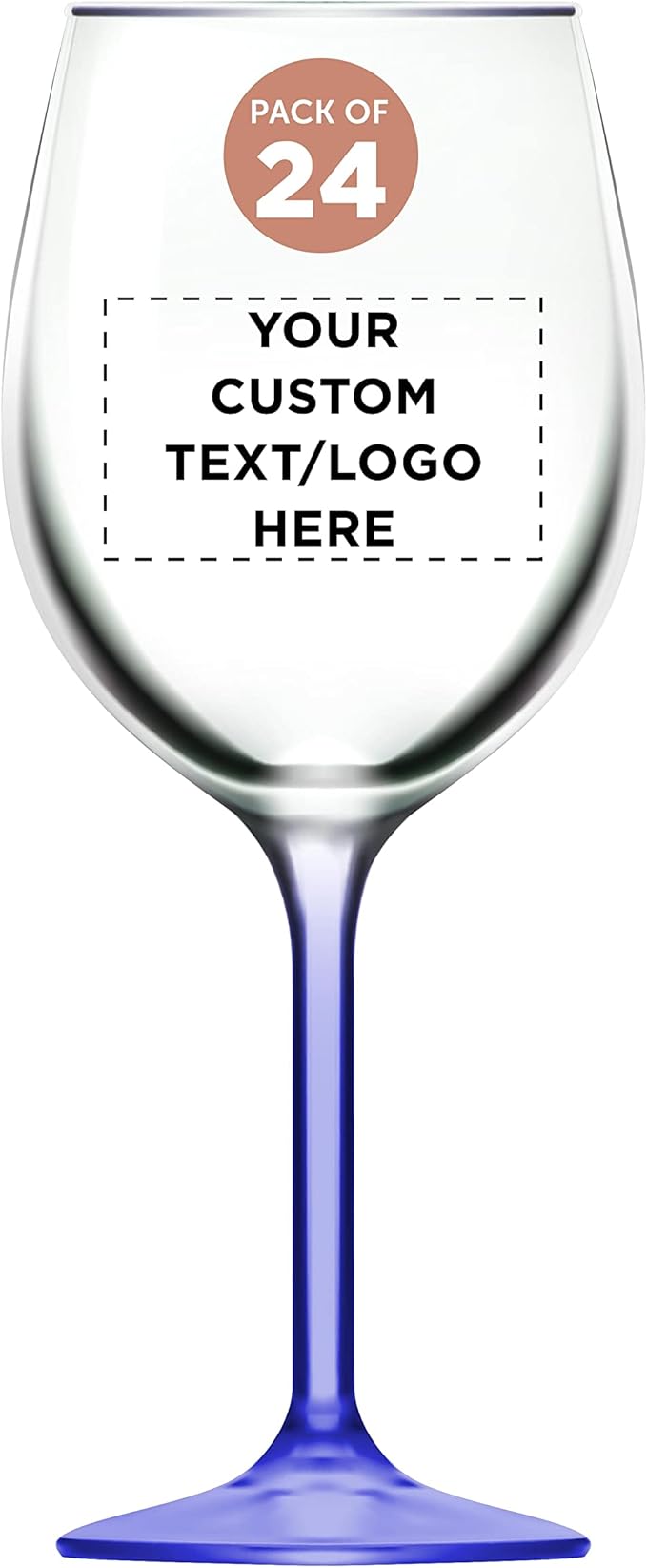 Custom Wine Glasses 14 oz. Set of 24, Personalized Bulk Pack - Restaurant Glassware, Perfect for Red Wine, White Wine, Cocktails and More - Blue